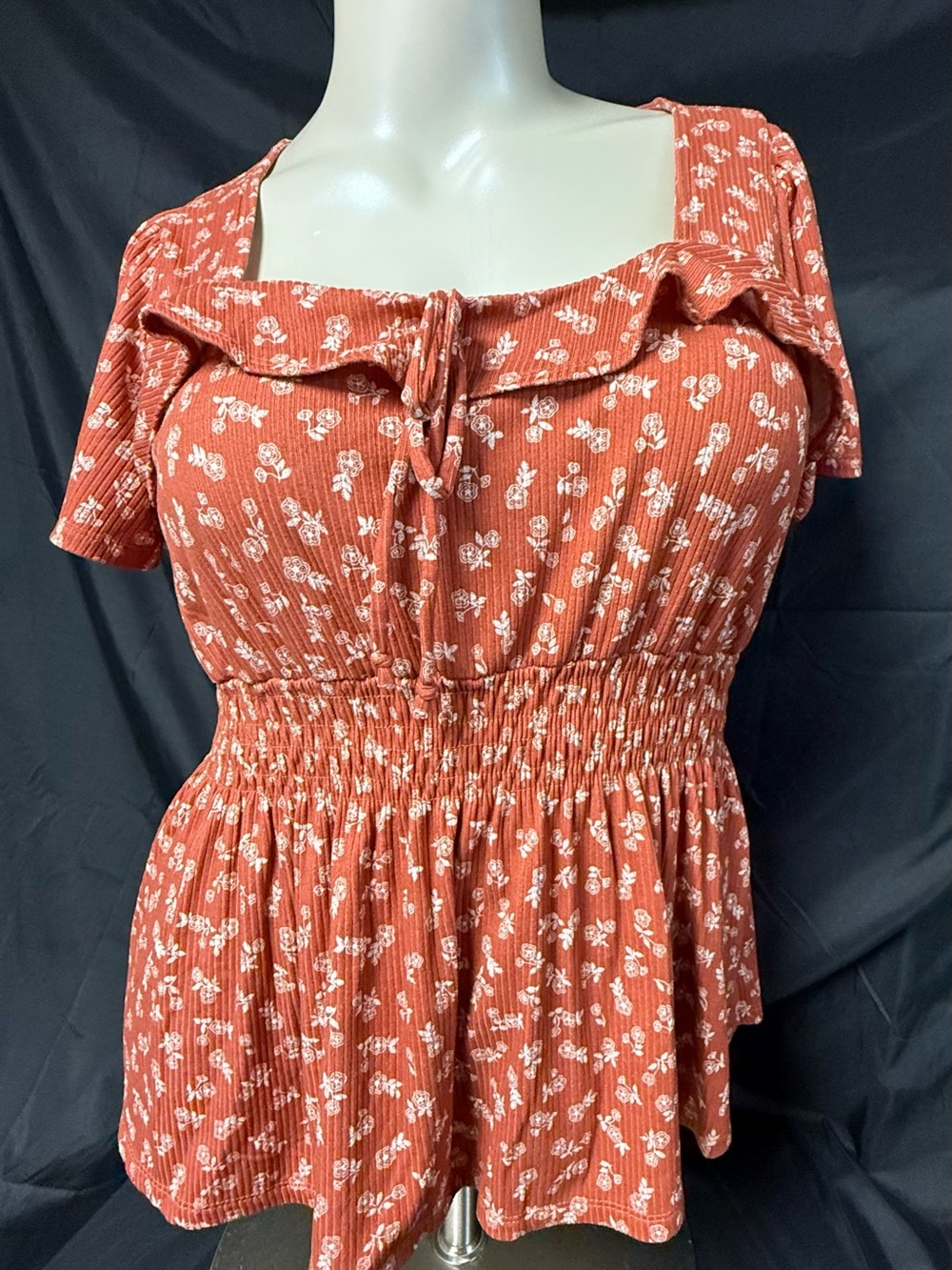 Maurices Rust Orange Floral Peplum Blouse